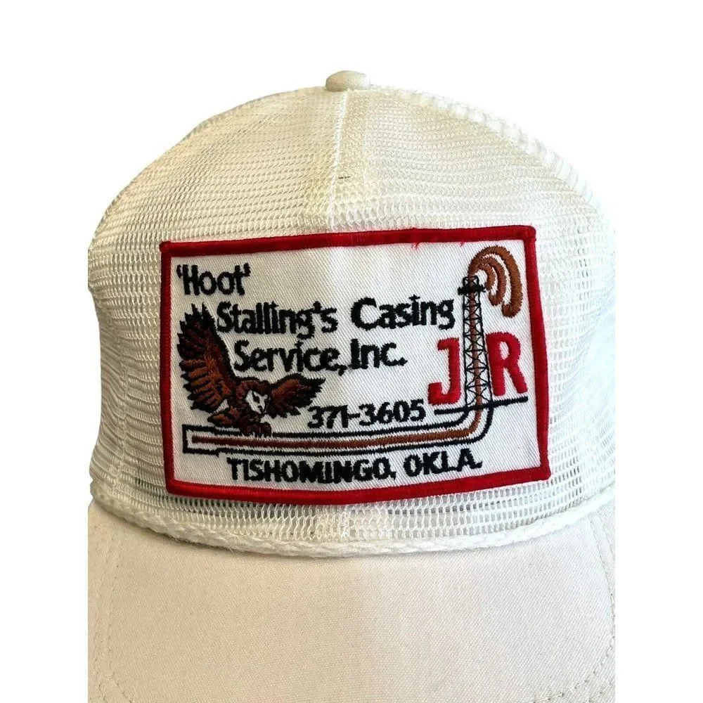 Vtg Hoot Owl Stallings Casing Services Tishomingo Ok Snapback Hat Cap USA Mesh